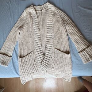 Free People Cream Ribbed Cotton Cardigan